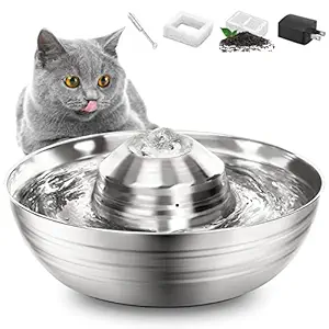 Cat Water Fountain Stainless Steel, 68oz/2l Pet Fountain with Ultra-Quiet Design and Visible Water Level, Automatic Cat Drinking Fountains Easy Assemble and Clean, Still Supply Water When Power Off