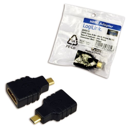 LogiLink AH0010 HDMI Adapter, HDMI Type A 19-pin female zu HDMI Type D Micro 19-pin male (Gold)