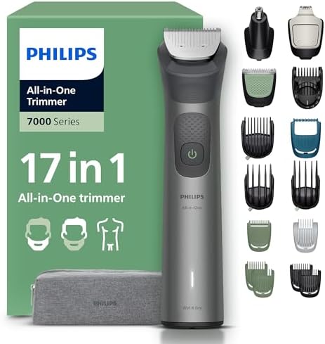 Philips Rifinitore All-in-one Multigroom Serie 7000 17 in 1 - Rifinitore per barba, capelli e corpo, lame autoaffilanti interamente in metallo, 26 impostazioni di lunghezza (0,5-20 mm), MG7961/15