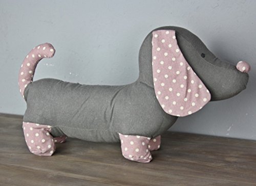 Türstopper Dackel Hund grau rosa Kissen Doorstop + Füllung Deko Sand Punkte - 4