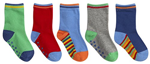 TICK TOCK Baby Boys Socks 5 Pairs Cotton Rich Heel and Toe Warm Stripes Grippers