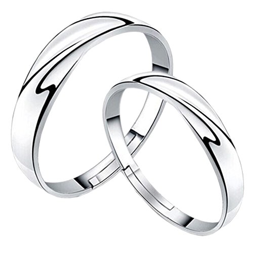 Romántico Sencillo San Valentín Plata Abierto Ajustable Los Anillos de Pareja, L