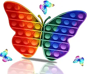 Pop It Fidget Toys,Push Pop Bubble Fidget Sensory Toy,Autism Special Needs Silicone Stress Relief Toy,Great Fidget Toy Sensory Toys Novelty Gifts for Girls Boys Kids Adults -Butterfly-Rainbow