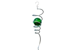CIM Girandola decorativa Acciaio inox, Gioco a vento - ORBIT SPIRAL TAIL GREEN - 7 x 28 cm, sfera di vetro colorato Ø 5 cm - con cuscinetto girevole, gancio, 1m corda di nylon e sfera di vetro