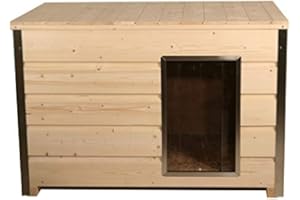 SunnyDogs Holz-Hundehütte mit 30 mm Isolierung und Flachdach, Eingang Längsseite