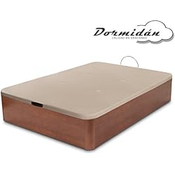 Dormidán - Canapé abatible de Gran Capacidad con Esquinas Redondeadas en Madera, Base tapizada 3D Transpirable + 4 válvulas aireación 150x190cm Color Cerezo