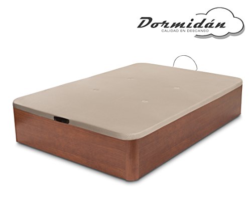 Dormidán - Canapé abatible de Gran Capacidad con Esquinas Redondeadas en Madera, Base tapizada 3D Transpirable + 4 válvulas aireación 150x190cm Color Cerezo
