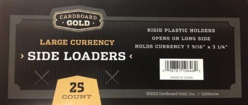 1pk (25ct) Rigid Large Bill Currency Holder Top Loaders Cardboard Gold LARGE CURRENCY PRO 7 9/16" x 3 5/16 Toploaders KEEPS LARGER Vintage Dollar Bill Sized items ULTRA PROTECTED by Cardboard Gold