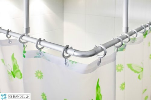 2er ALU WINKELSTANGE BARRIEREFREI 120x120 EXTRA LANG SILBER MATT DUSCHVORHANG STANGE! PROBLEMLOSES DURCHSCHIEBEN DES DUSCHVORHANGS OHNE HINDERNIS!
