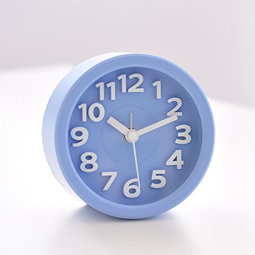 OLILEIO Creative Student Cute Candy Color Cartoon Korean Desktop Alarm Clock Simple Modern Bedside Mute Alarm Clock,Round Blue