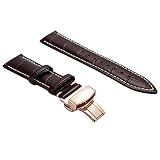 SIFEIRUI 18mm dunkelbraunes Lederarmband für Unisex Kalbslederarmband mit Rose Gold 316L Butterflyschließe