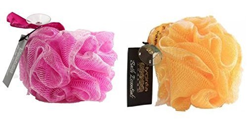 Hydrea High Quality Exfoliating Bath & Shower Body Puff/Scrunchie /Buffer Pink & Yellow Duo