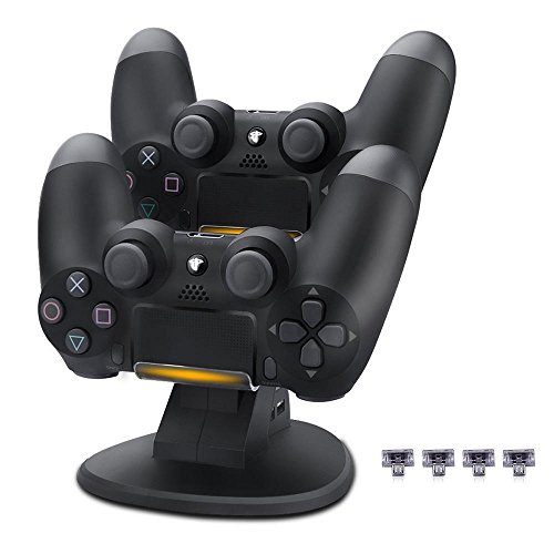 Leegoal Dual USB Controller Charging Station Dock, Gamepad Charger with 4 Micro USB Charging Dongles &amp; 2 Extra USB Ports for PS4 / PS4 Pro / PS4 Slim