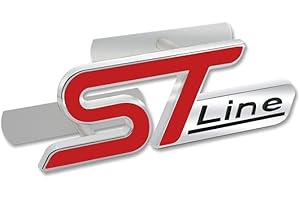 AUTOZOCO ST Line Emblème ST Line pour grille de voiture, emblème ST Line, compatible avec Ford, alliage de métal, dimensions 10 x 3,5 cm, rouge et argent