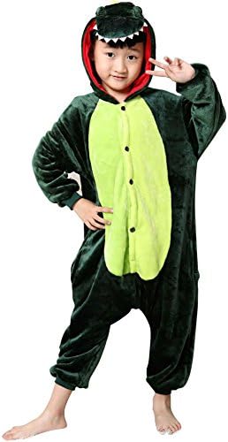 Tongchou Kids Onesie Animal Pyjamas Homewear Sleepsuit Halloween Cosplay Costume Green Dinosaur Size 120