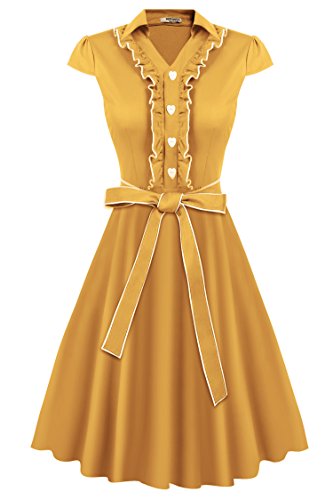 HOTOUCH Mujer Vestido Amarillo Vintage Retro 1950s 'Audrey Hepburn' Ro