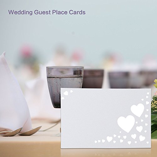 ULTNICE 50 Stück Herz hohlen Name Ort Karten Tischkarten Hochzeit Gast für Hochzeitsfeier - 7