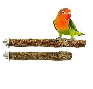FunMart Set of 2 Wooden perches 6 and 8 Inch Made of untreated Natural Wood for Budgies,Cockatiel,Parrot,Love Birds,Finche,Pineapple Conure etc