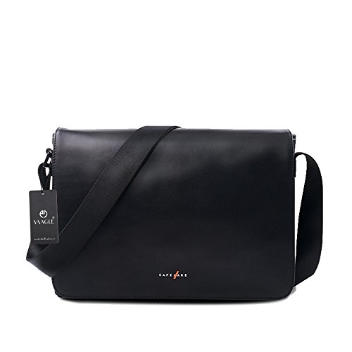 Preisvergleich Produktbild YAAGLE Herren wasserdicht Business Taschen Kuriertasche Schultertasche Umhängetasche echtes Leder Vertikalschnitt Freizeit schick Reisetasche-schwarz(Querschnitt)
