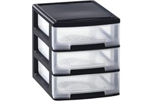 CURVER Tour de rangement Babel 3 Tiroirs de 5L - Meuble de Rangement Pratique pour Outils, Linge, Papiers & Autres - 35x26,5x31,3 cm - Noir