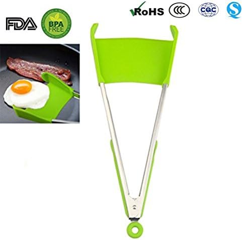 PANXIA Clever Tongs 2 in 1 Silicone Food Spatula and Tongs with Locking Clip Non-Stick, Heat Resistant, Stainless Steel Frame, Silicone and Dishwasher Safe (green)