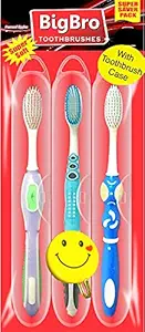 BigBro Toothbrush Soft Bristle with Case Cover and Self Adhesive Wall Hanger (Super Saver Pack of 3)