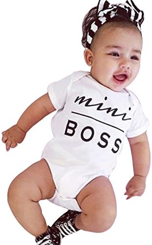 Zolimx Newborn Kids Clothes Baby Infant Boy Girl Mini Boss Letter Print Bodysuit Romper Jumpsuit Outfit (80)