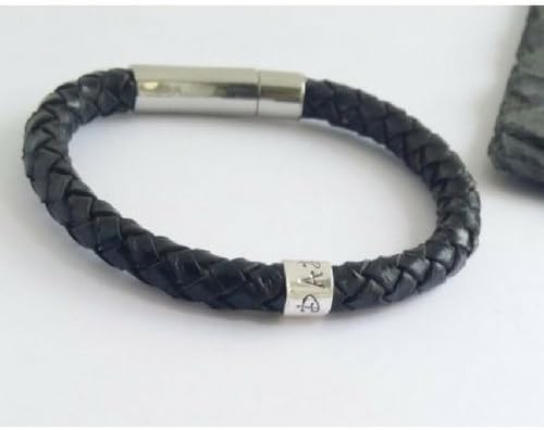 Ladies Mens Personalised Sterling Silver Bead Leather Bracelet Stainless Steel Clasp with Gift Box