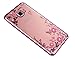 Produktbild Homikon Silikon Hülle Rosa Blume TPU Tasche Bling Glänzend Glitzer Diamant Handyhülle Transparente Handytasche Durchsichtig Schutzhülle Kompatibel mit Samsung Galaxy S6 Edge Plus - Roségold