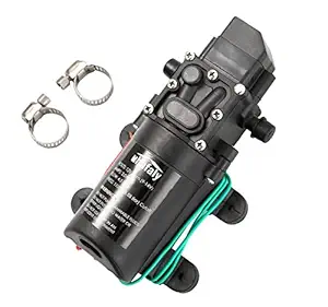 Auhafaly 12V DC Fresh Water Pump With 2 Hose Clamp 12 Volt Diaphragm Pump Self Priming Sprayer Pump with Pressure Switch 4.5 L/Min 1.2 GPM 110 PSI Adjustable for RV Camper Marine Boat Lawn