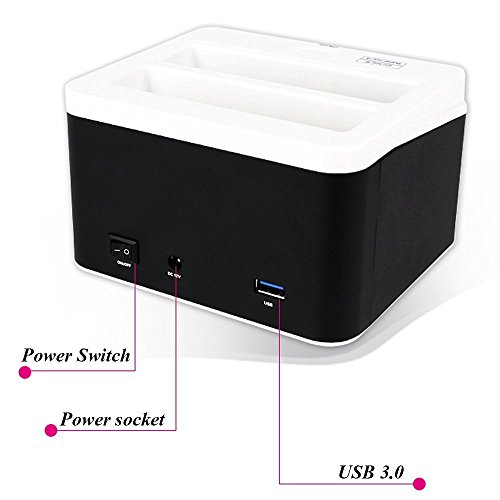 Ronsen 895U3ISC Externe Festplatte Docking Station – USB 3.0 Dual Bay Festplattenleser für 2,5 / 3,5 Zoll IDE und SATA I / II HDD SSD, mit All-in-1 Kartenleser (SD / XD / Micro SD / TF / MS / M2 / CF / MD Karte) und One Touch Backup Funktion, Unterstützung 2x 8TB, Tool-Free - 3