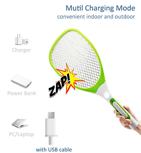 Samoa USB Elektrische Fliegenfänger/Elektrische Fliegenklatschen Erzeugt eine elektrische Spannung im Metallgitter anwendung im Haus und draußen mit neuen Griff (Grün) - 3