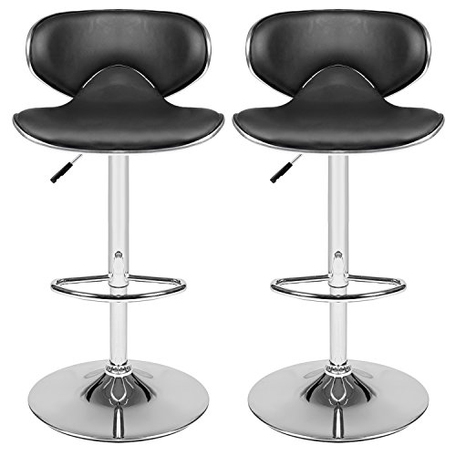 Homdox Bar Stools, Faux Leather Kitchen Breakfast Bar Stools, Chrome Base Adjustable Lift Swivel Bar Chair, Set of 2