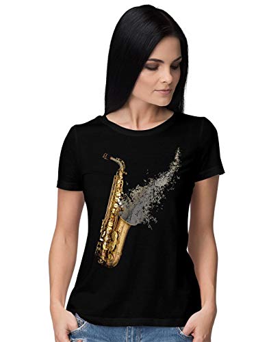BLAK TEE Flying Musical Notes Saxophone Femme T-Shirt M