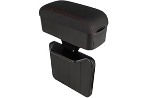 Qirc Reposabrazos para coche, consola central, extensor, soporte de muñeca para codo y antebrazo, altura ajustable, almohadilla cómoda universal (línea negra y roja, con portavasos)