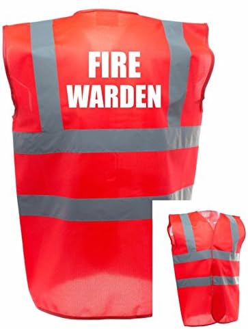 'Fire Warden' Printed Red Enhanced Safety Vest Waistcoat Hi Viz/Viz - Festivals/Conference/Business/Workplace (XL)