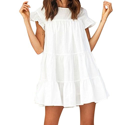 DAY8 Robe Femme Été 2018 Robe Femme Chic Soirée Courte Sexy Mariage Robe Femme Grande Taille Casual Boheme Robe Vintage Cocktail Robe de Plage Vetement Femme a la Mode Mini Jupe (XXL, Blanc)