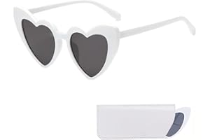 NHCDFA Heart Sunglasses，Heart Shaped Sunglasses,Fashion Retro Eyeglasses Cat Eye Style Eyewear Accessorize With Glasses Bag,Cat Eye Sunglasses Adults Kids Girls Party Beach Bridesmaid, White