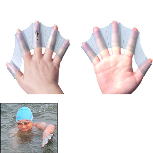 Preisvergleich Produktbild Mofun 1 Paar Silikon Schwimmhandschuhe Swim Glove Handpaddels Schwimmhäute für Finger L