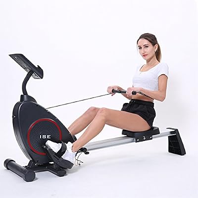 ISE Rameur d'appartement Rameur à air pliable appareil de fitness musculation cardio training compatible avec application smartphone