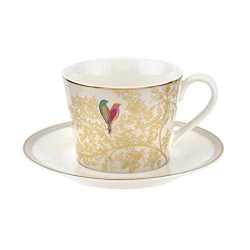 Sara Miller - Taza de té y platillo para Portmeirion SMCY78924-XG, color blanco y dorado