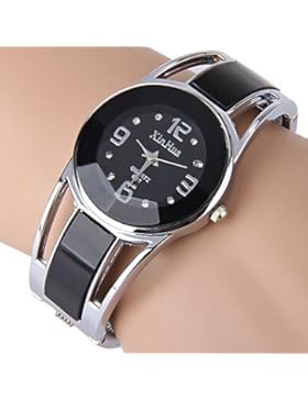 Schöne Uhren, Damen Modeuhr Quartz / Edelstahl Band Armreif Schwarz / Blau Marke