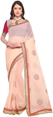 Aagaman Fashions Faux Georgette Art Silk Off White Pink Festival Border Worked Contemporary Sarees Saree