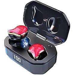 Écouteurs TWS Bluetooth 5.0, IPX7, étanches pour Sports de Plein air, écouteurs Intra-Auriculaires 6D, Son stéréo, avec Micro et Affichage numérique, étui de Chargement 700 mAh Rouge.