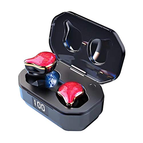Écouteurs TWS Bluetooth 5.0, IPX7, étanches pour Sports de Plein air, écouteurs Intra-Auriculaires 6D, Son stéréo, avec Micro et Affichage numérique, étui de Chargement 700 mAh Rouge.
