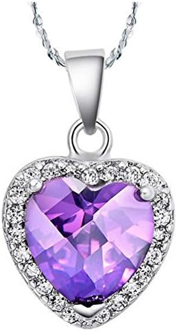 Heart Necklace Silver Plated Purple Swarovski Elements Crystal Amethyst Pendant Necklace for Women