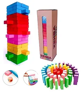 METRO TOYS & GIFT 54 Pcs 1 Dice Challenging Color Wooden Blocks Tumbling Stacking Zenga Game for Adults and Kids