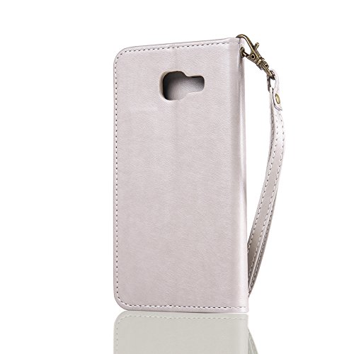 SKYXD Leder Hülle für Samsung Galaxy A5 2016 Rosen Blumen und Schmetterlings Muster,PU Folio Klappbar SchutzHülle [Brieftasche Kartenfach / Magnet / Standfunktion / Trageschlaufe] KlappHülle für mit [Koala Handyanhänger + Eingabestift] 3 in 1 Zubehör Set Handy Tasche Etui for für Samsung Galaxy A5 2016 A510F Bookstyle Flip Case Leather Cover With [Stylus and Dust Plug]- Grau - 3