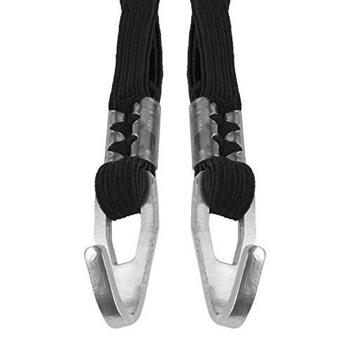BV Fahrrad-Spanngurt, Fahrradgummi Gepäckträgergurt mit 2 Silber-Haken, Bike Black, Grey & White Triple Elastic Strap with Silver Mounting Metal Attachments - 3