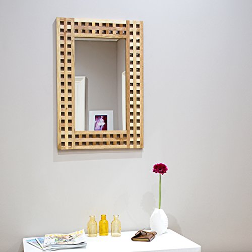 Relaxdays Spiegel Walnuss HBT: 69,4 x 51,0 x 1,8 cm Badspiegel Flurspiegel Wandspiegel Holz mit dekorativem Gitterrahmen, natur - 2